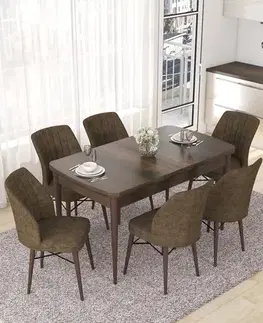Extendable Dining Table & Chairs Set (7 Pieces) Nef - Baroque, Brown