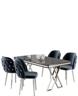 Dining Table & Chairs Set (5 Pieces) Rigel - Black Marble, Chrome, Anthracite