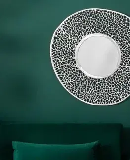 Estila Designové art-deco nástěnné zrcadlo Hoja s kovovým stříbrným rámem 76cm