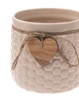 Keramický obal na květináč Heart, béžová, 12,5 x 14 cm