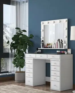 Kosmetický stůl Livia White se skleněnou deskou