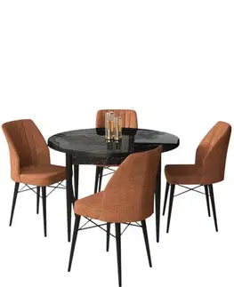 Dining Table & Chairs Set (5 Pieces) Rox - Black Marble, Tile Red