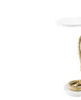 Estila Stylový art deco kovový zlatý příruční stolek Tierra Glam s kulatou mramorovou deskou a nohou v podobě hada 63 cm