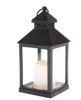 Lucerna s LED svíčkou Vintage černá, 10 x 20 x 10 cm, teplá bílá, plast