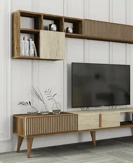 Televizní stěna Milan Walnut and Travertine
