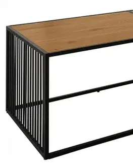 Estila Industriální konferenční stolek Westford s kovovou černou konstrukcí a vrchní deskou ze skla 100cm