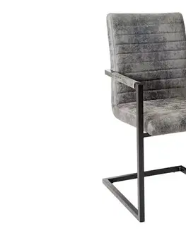 Estila Industriální kožená konzolová jídelní židle Imperial s čalouněním v šedé barvě s kovovou černou konstrukcí 90 cm