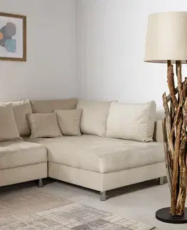 Estila Luxusní venkovská stojací lampa Pole s naturální hnědou podstavou z teakového dřeva a béžovým stínítkem 150 cm