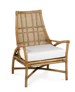 Estila Designové etno ratanové křeslo Jalisco v naturální světle hnědé barvě s bílým sedacím polštářem 95 cm