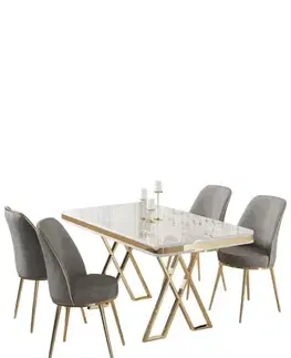 Dining Table & Chairs Set (5 Pieces) Vals - White, Gold, Grey