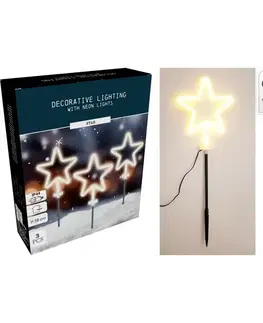 Vánoční LED venkovní osvětlení Neonová hvězda, sada 3 ks, v. 58 cm