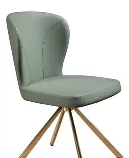 Estila Luxusní glamour otočná jídelní židle Forma Moderna s pastelovým zeleným koženým potahem a růžovozlatýma nohama 83 cm