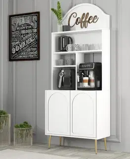 Coffee Bar Cabinet Lyon 80 - White, Gold