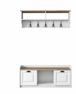 Nástěnný věšák s botníkem Polo White and Walnut