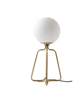Estila Luxusní moderní stolní lampa Lunaria s bílým skleněným stínítkem ve tvaru koule a zlatou kovovou podstavou 35 cm