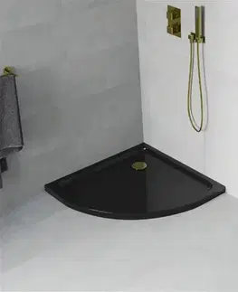 MEXEN/S Flat sprchová vanička čtvrtkruhová slim 70 x 70, černá + zlatý sifon 41707070G