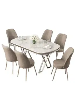 Dining Table & Chairs Set (7 Pieces) Lai - White, Chrome, Cappuccino