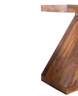 Estila Designový masivní etno atypický příruční stolek Zet ve tvaru písmene Z v hnědé barvě 45 cm