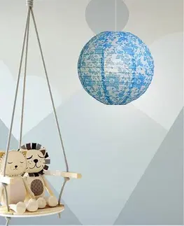 Papírové stínidlo na lampu modré květiny koule 35cm Cocoon