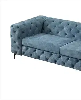Estila Moderní chesterfield třímístná sedačka Modern Barock se sametovým prošívaným potahem v petrolejové modré barvě 235 cm
