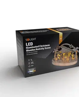 Solight Vánoční dřevěný podsvícený betlém, 5x LED, 25 cm, 2x AA