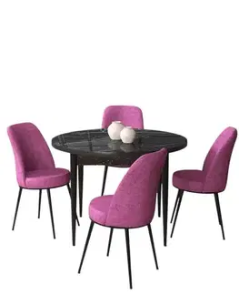 Dining Table & Chairs Set (5 Pieces) Tor - Black Marble, Purple