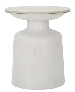Estila Minimalistický designový kulatý bílý příruční stolek Edal s válcovou nohou s mramorovým designem z keramiky 47 cm