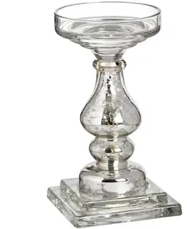 Estila Designový skleněný stojan na svíčku Galis s klasicky tvarovanou siluetou ve stříbrné barvě se zlatou patinou 24 cm
