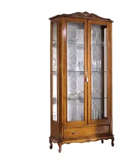 Estila Luxusní rustikální luxusní vitrína Emociones z masivu s dvojitými skleněnými dvířky s vyřezávanými nožičkami 184cm