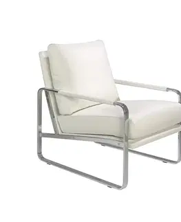 Estila Moderní kožené křeslo Forma Moderna krémově bílé 100cm