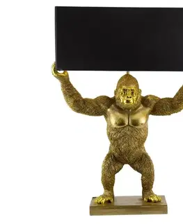Estila Designová glamour stolní lampa Tierra Glam se zlatou podstavou ve tvaru stojící opice s černým obdélníkovým stínítkem 65 cm