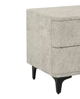 Estila Designový art deco čtvercový buklé noční stolek Lanc v šedé barvě se dvěma zásuvkami s černými úchyty a kovovými nohama 45 cm