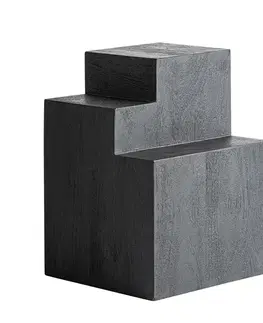 Estila Luxusní art deco geometrický čtvercový příruční stolek Cubia Nera v černé barvě z masivního mangového dřeva 55 cm