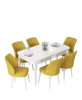 Extendable Dining Table & Chairs Set (7 Pieces) Nef - White, Mustard