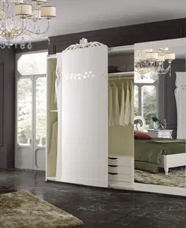 Estila Luxusní klasická šatní skříň Aphrodite z masivního dřeva s ozdobným vyřezáváním a zrcadly 290cm