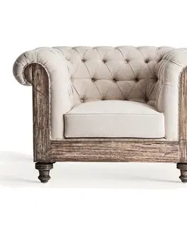 Estila Luxusní béžové vintage křeslo Gretchen v chesterfield stylu s dřevěnou konstrukcí 113 cm