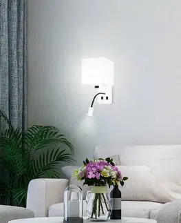 Bílá hotelová nástěnná lampa s LED čtecí lampou Magnum