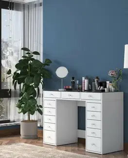 Kosmetický stůl Grace White se skleněnou deskou