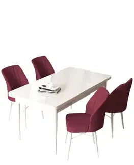 Dining Table & Chairs Set (5 Pieces) Arp - White, Burgundy