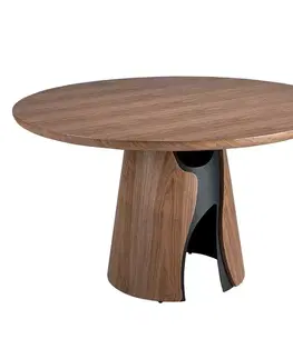 Estila Luxusní moderní kulatý jídelní stůl Vita Naturale v ořechovém hnědém provedení s designovou nohou 140 cm