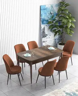Extendable Dining Table & Chairs Set (7 Pieces) Han - Baroque, Tile Red