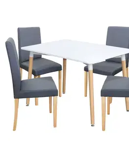 Jídelní stůl ONE 120x80 bílý + 4 židle PRIMA šedá/světlé nohy