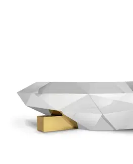 Estila Luxusní zrcadlový konferenční stolek z masivního dřeva a nerezavějící oceli Diamond 150 cm