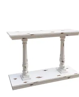Estila Masivní vintage bílý konzolový stolek Bianca se záměrně sešoupaným nátěrem a dvěma nožičkami s designem sloupů 130 cm