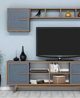 TV stěna / Sestava pod TV Ayla - Walnut, Blue