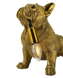 Estila Designová glamour stolní lampa Tierra Glam se sochou buldoka držícího žárovku ve zlaté barvě 35 cm
