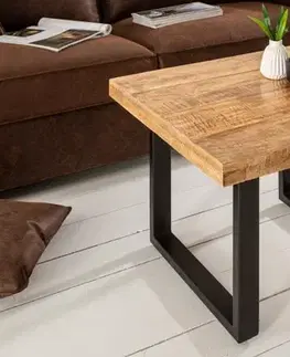 Estila Industriální designový konferenční stolek Steele Craft z mangového dřeva čtvercového tvaru 60cm