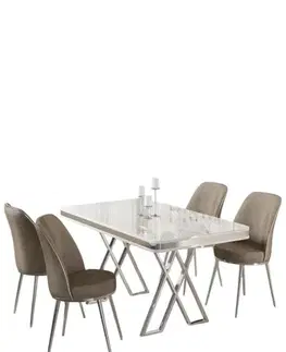 Dining Table & Chairs Set (5 Pieces) Vals - White, Chrome, Cappuccino