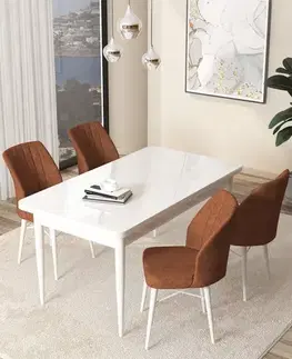 Dining Table & Chairs Set (5 Pieces) Arp - White, Tile Red