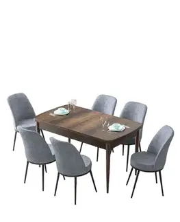 Extendable Dining Table & Chairs Set (7 Pieces) Zen - Baroque, Grey